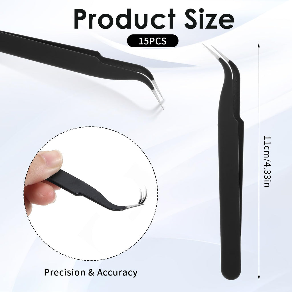 10 Pcs Tweezers for Crafting, Stainless Steel Curved Craft Tweezers, Black Sticker Tweezer Kit Multipurpose Precision Tweezer for DIY Jewelry Making, Scrapbooking, Eyelash Extension
