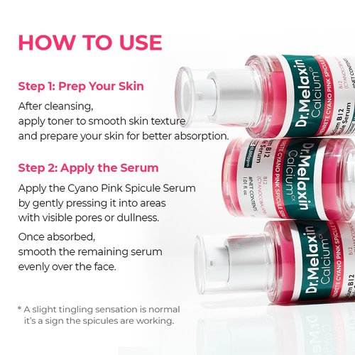 Dr.Melaxin Pink Spicule Cyano Microneedling Serum – Vitamin B12 Pore Minimizer, Liquid Microneedle Facial Treatment for Enlarged Pores, Skin Renewal & Texture Refining (30ml)