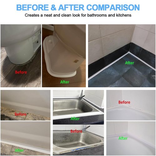 Skiennix Caulk Tape - Self-Adhesive Waterproof Sealant Strip for Bathroom & Kitchen | 2 Rolls, White