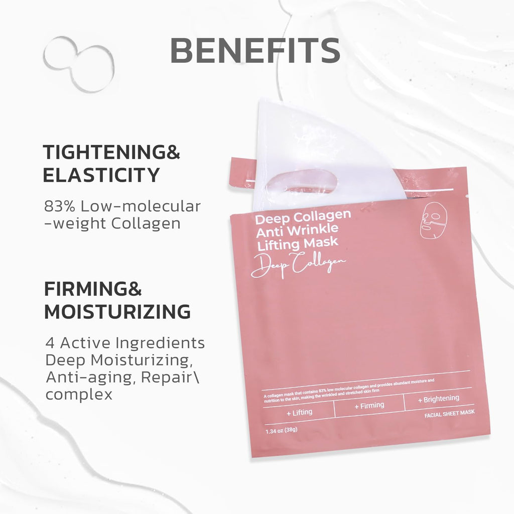 GNJOY Collagen Face Mask Deep Anti Wrinkle Lifting Hydrating Overnight Masks 38g x 4ea, Tightening, Moisturizing, Pore Minimizing, Skin Care Mask