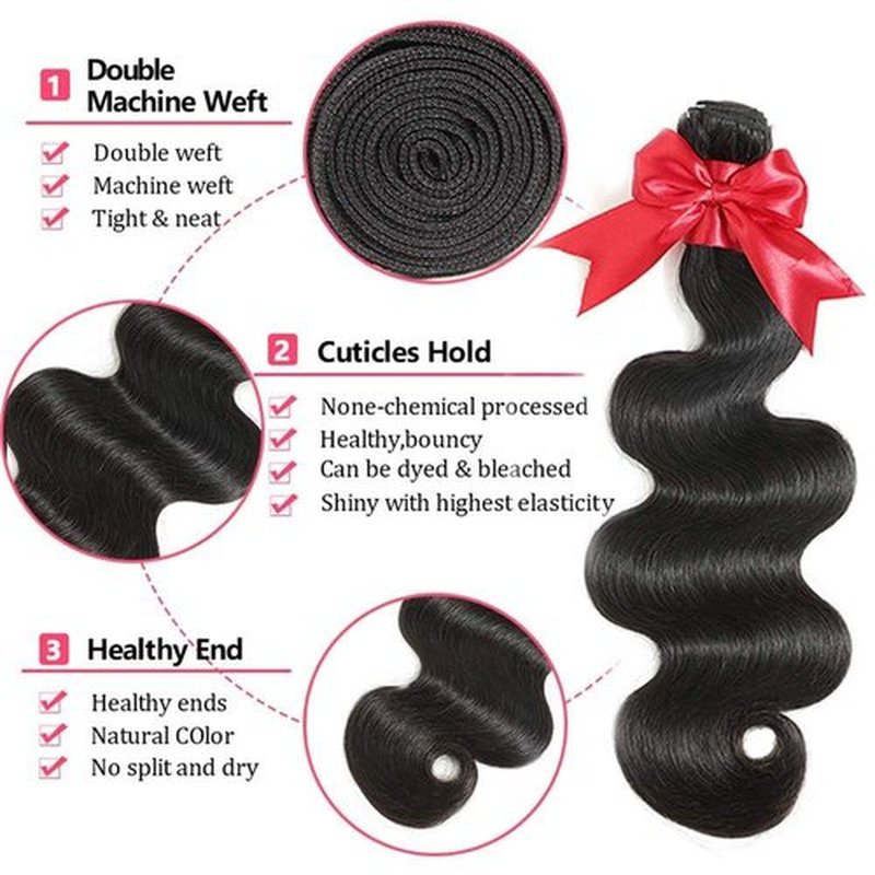 12A Body Wave Bundles Human Hair 20 22 24 Inch 100% Unprocessed Virgin Brazilian Body Wave 3 Bundles Human Hair Weave Natural Black for Women Full And Thick