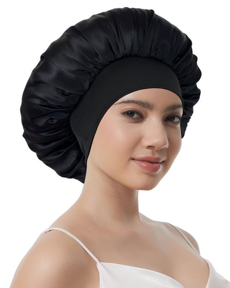 100% Mulberry Silk Bonnet for Sleeping Women, Real Pure Silk Hair Bonnets for Women Sleeping, Double Layer Sleep Cap with Soft Elastic Band for Curly Hair