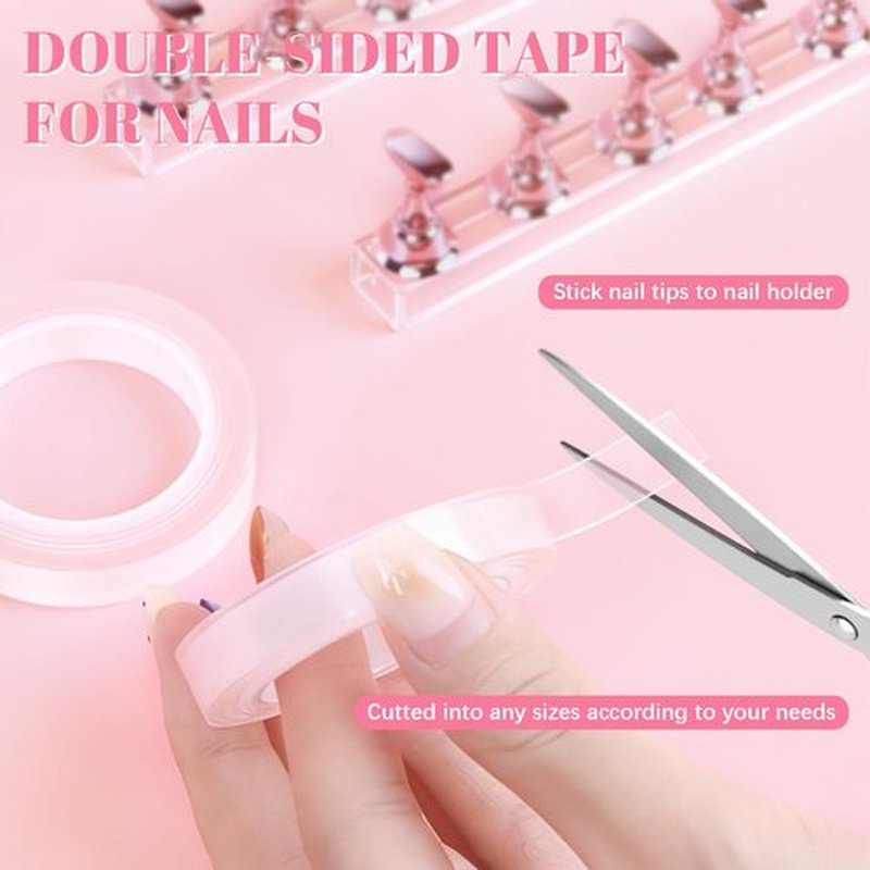 JUSTOTRY 4 Sets Pink Nail Painting Practice Stand With 1M Double-sided Tape Acrylic Fake Nail Art Holder For Press Ons Magnetic Nail Display Design Tools Kit Accessories For Home Diy Salon Supplies
