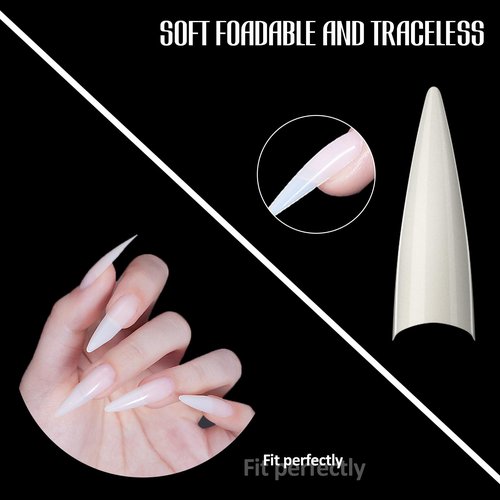 Michelle Stiletto False Nails Tips 504pcs XL Stiletto Press on Nails Pre-shape Fake Gel Nail Tips for Half Cover Nails False Nails with 12 Sizes For Nail Extension Home DIY Nail Salon Gelly Tips