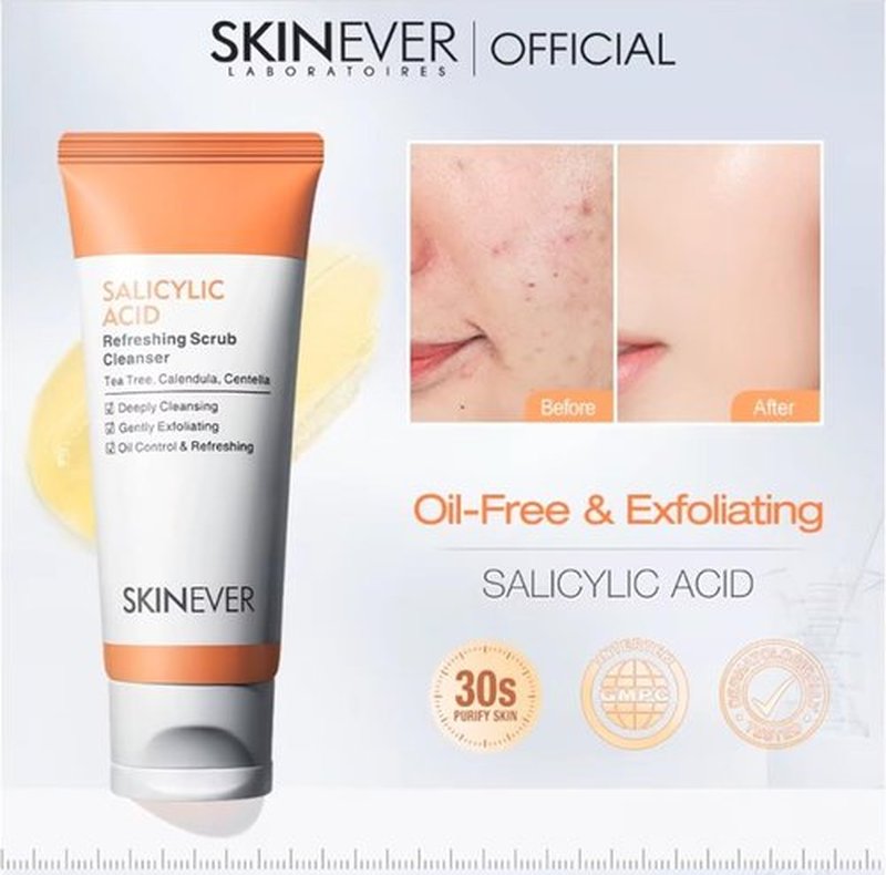 SKINEVER Salicylic Acid Face Exfoliating Scrub - Deep Cleansing for Smooth, Moisturized Skin (75 ML)