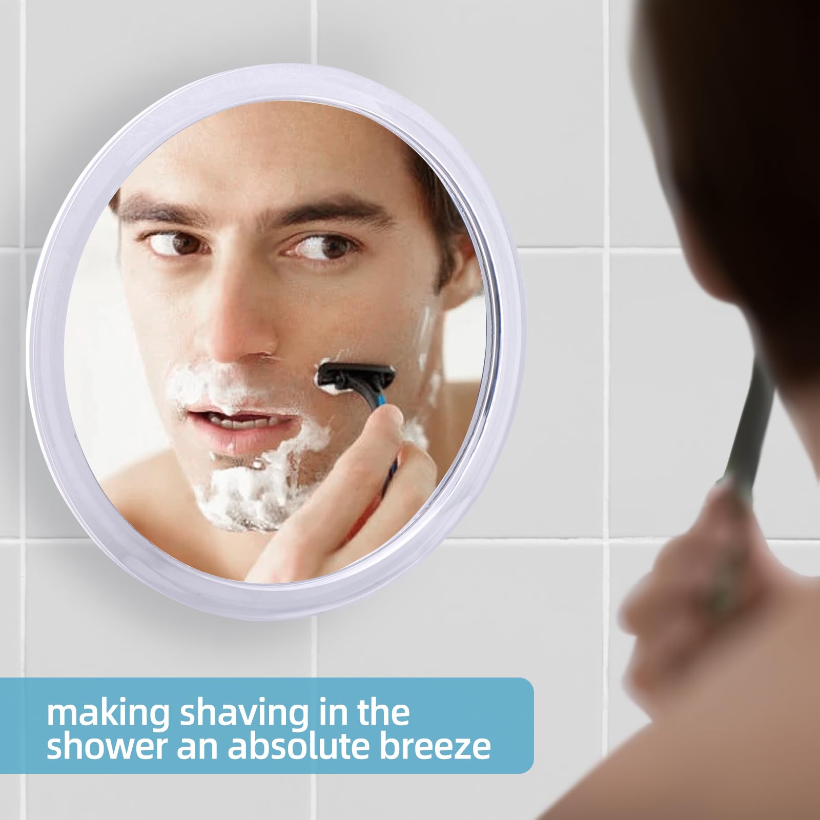 YoHumk Fogless Shower Mirror for Shaving and Makeup with 3 Removable Powerful Suction Cups, Shatterproof Anti Fog Mirror for Shower and Bathroom, Glassless Safety Kids Mirror