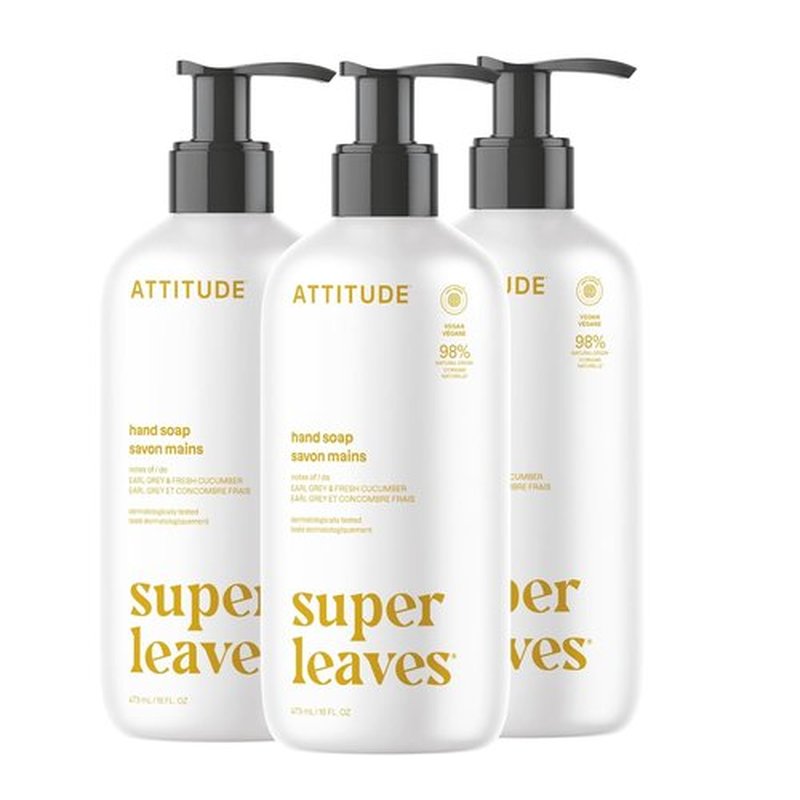 ATTITUDE Liquid Hand Soap - EWG Verified, Vegan & Plant-Based Formula | Earl Grey & Fresh Cucumber, 16 Fl Oz (Pack of 3)