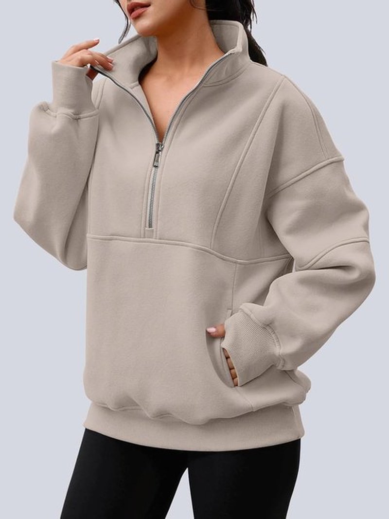 AUTOMET Women's Oversized Quarter Zip Sweatshirt - Cozy Fleece Pullover Hoodie for Fall | Stylish Mock Neck Design