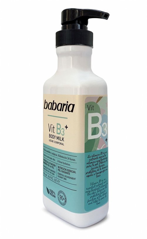 Babaria Vitamin B3 Body Milk - Nourishing Body Lotion for Women and Men - Enhances Skin Barrier - Moisturizing Body Cream for Sensitive Skin - 16.9 oz