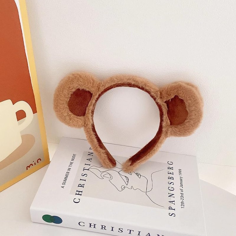 ZSPERKLA Bear Ears Headband Cute Bear Costume Fluffy Animal Hairband for Halloween Festival Party