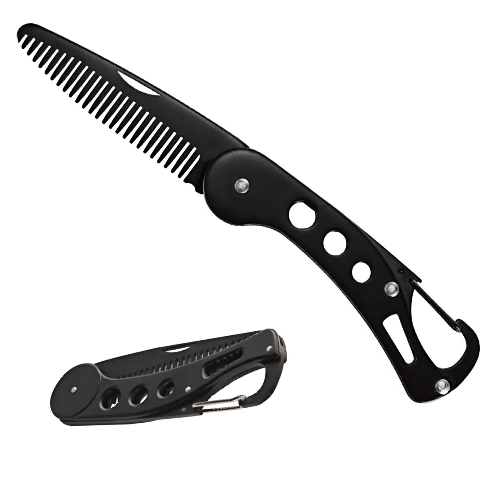 KINTEGOOD Stainless Steel Folding Beard Comb, Portable Mustache Comb, Beard Grooming Kit - Black