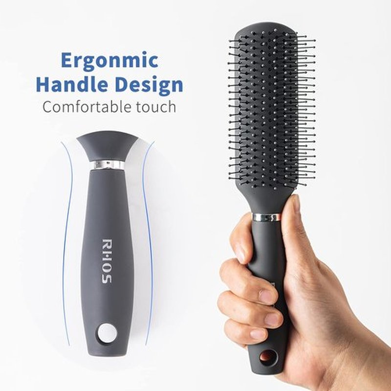 RHOS Hair Brush for Men - Detangler Styling Brush with Nylon Bristles for Wet & Dry Hair - Gray
