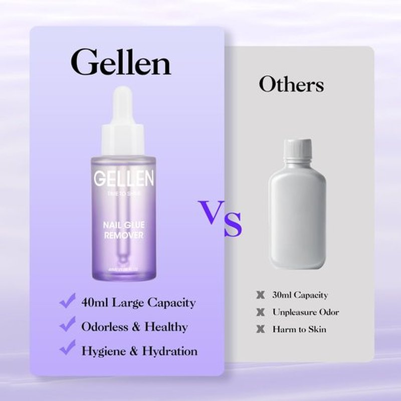 Gellen Nail Glue Remover for Press on Nails, 40ML UV Glue Remover, Non-Acetone Gentle Off for False Tips, Odorless Easy Debonder, Not for Gel Polish