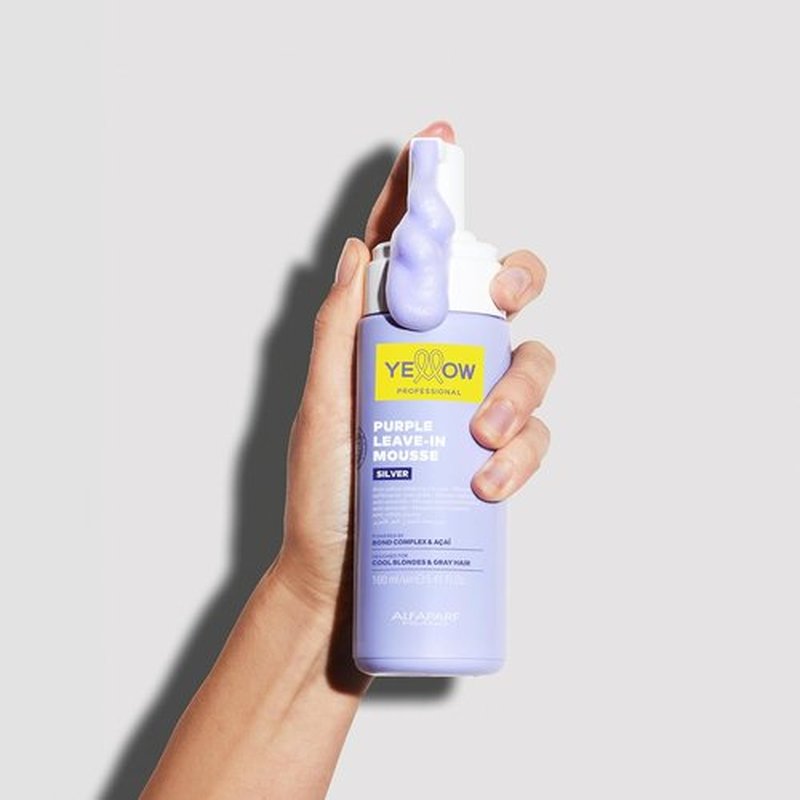 Alfaparf Milano Yellow Professional Silver - Leave-In Mousse for Cool Blonde & Gray Hair - Anti-Yellow Formula (5.41 fl oz / 160 ml)