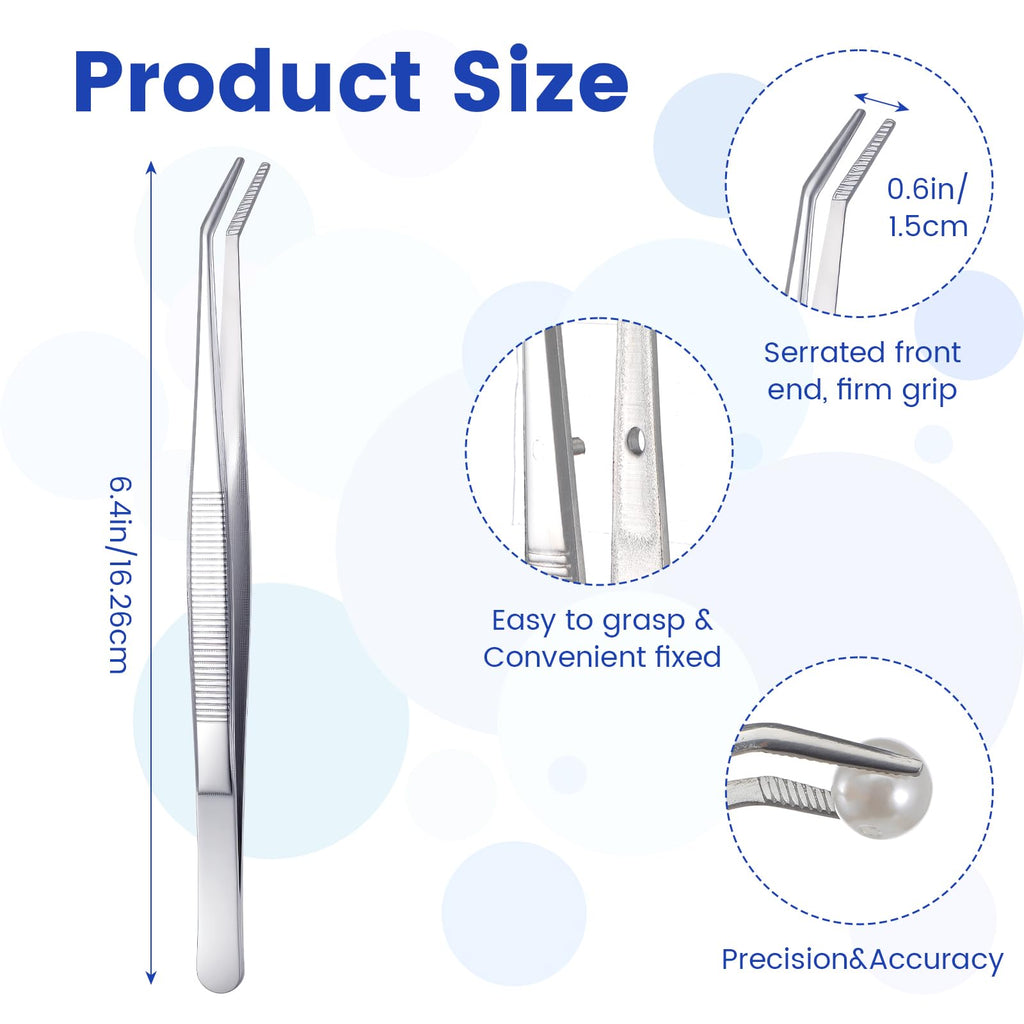 30 Pcs Stainless Steel Tweezers, Curved Serrated Tip Multipurpose Forceps, Crafting Sewing Machine Tweezers Bulk, Silver