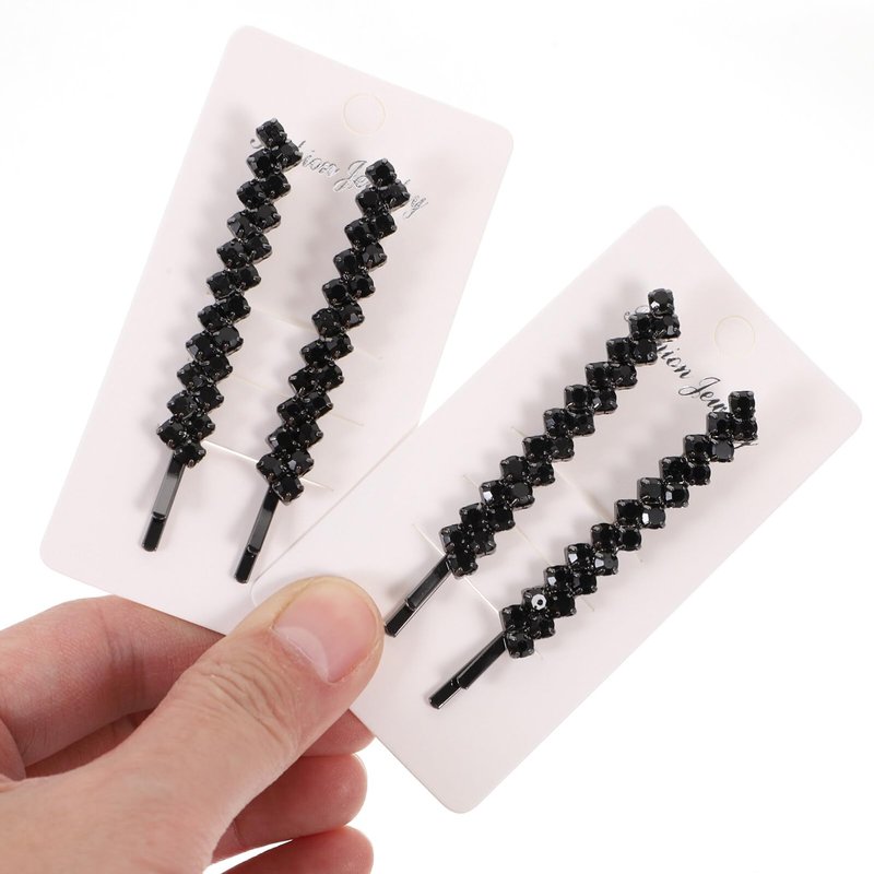 Uonlytech Hair Clips, 1 Set 2 Pairs Rhinestone Hair Barrette Pins Clear Crystal Hair Bobby Pin Accessories for Women - Black, Size 6x0.7cm, 4 Pieces