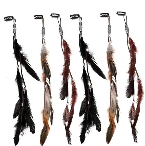 Handmade Feather Extension Tribal Feather Braided Beads Headdress 6 PCS