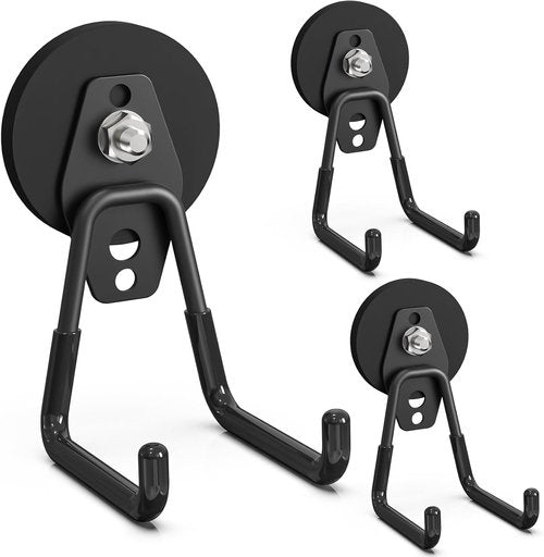 Skiennix Heavy Duty Magnetic Utility Hooks - Anti-Slip Coating for Garage & Storage | 3PCS, 2.59'' Black