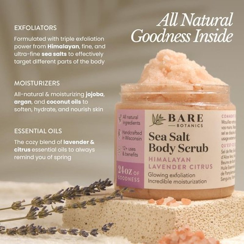 Bare Botanics Body Scrub - Himalayan Lavender Citrus Exfoliator with Moisturizers | 24 oz, Cruelty-Free