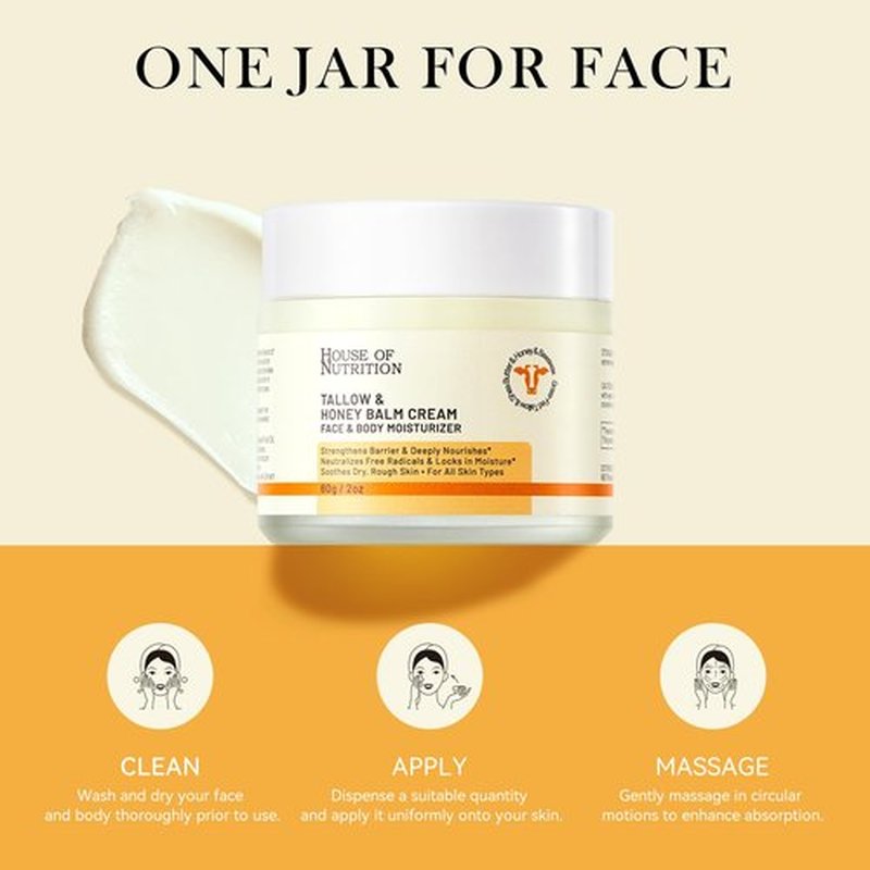 Beef Tallow for Skin – Grass-Fed Whipped Tallow and Honey Balm – Deeply Nourishing Face & Body Moisturizer – 100% Natural Barrier Repair Cream for Dry & Sensitive Skin, Unscented, 2 oz