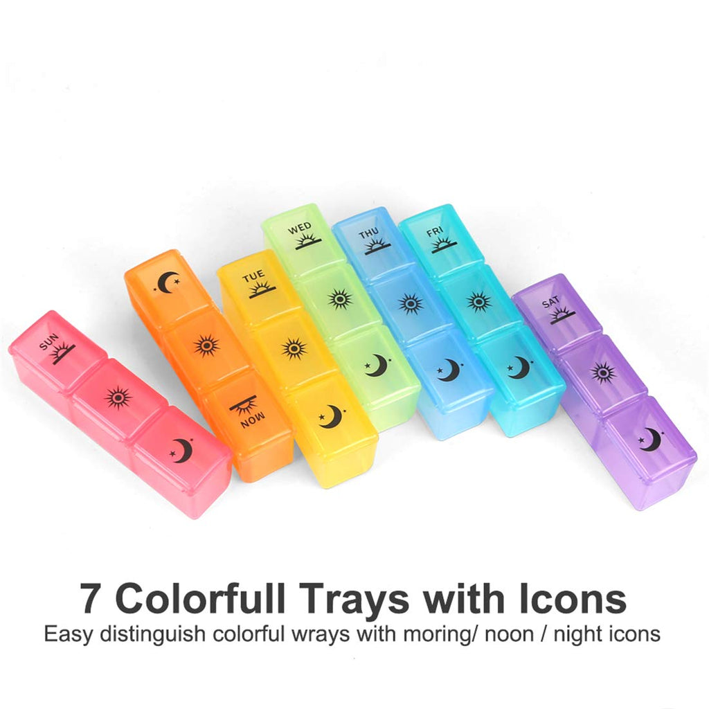 Weekly Pill Organizer,3-Times-A-Day 7 Day Pill Box Large Compartments Moisture-Proof Pill Case Medication Reminder Portable Travel Container for Vitamins Fish Oil Compartments Supplements
