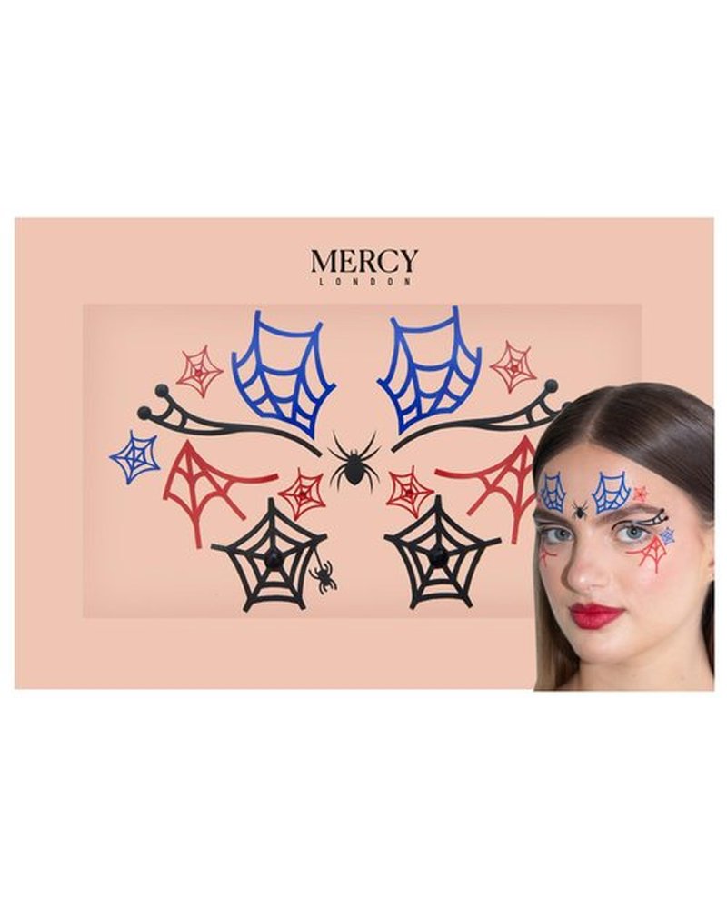 Spiderwebs Face Jewels by Mercy London Red Blue Black Costume Accessories Face Gems Jewels All In One Halloween Headpiece Stick On Spider Man