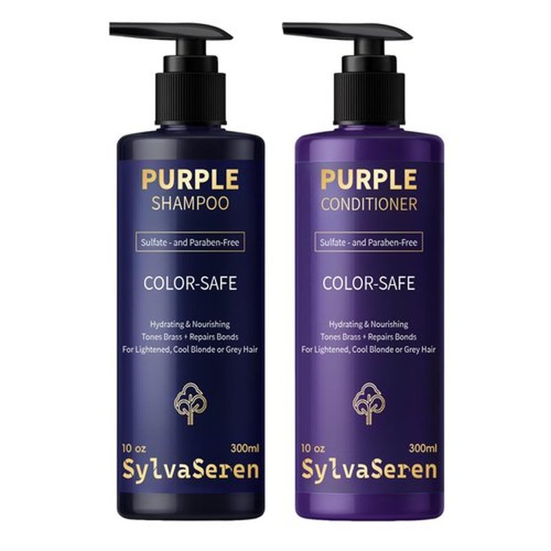 Purple Shampoo and Conditioner Set - Sulfate Free for Blonde, Bleached, Silver, or Brown Highlighted Hair Helps with Bonding, Anti-Brass Toning, Repair, and Hydration 10 oz (Purple Hair Care Set)