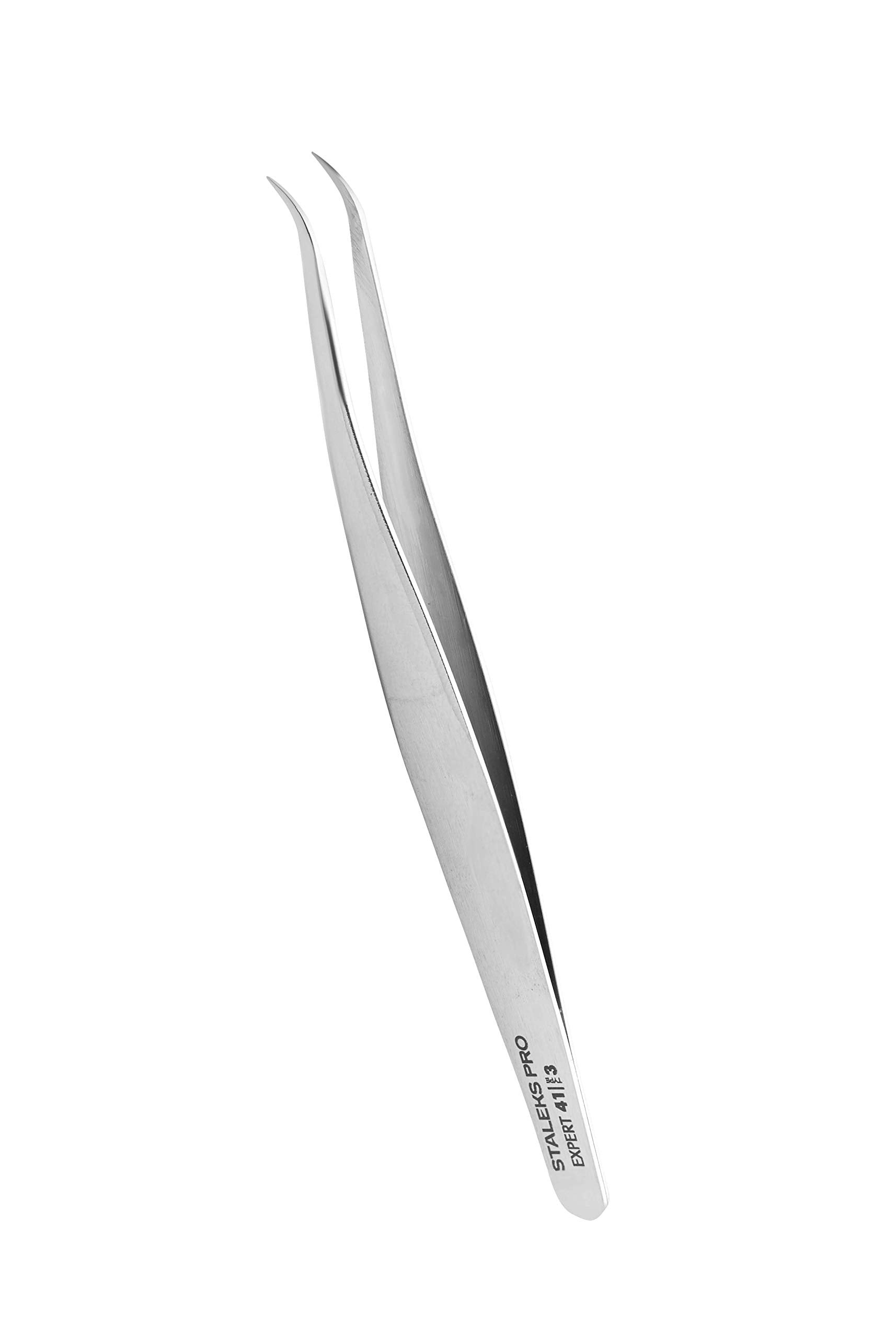 STALEKS PRO Expert 41 Type 3 Professional Eyelash Tweezers (Curved) – Stainless Steel for Classic Eyelash Extensions & Corner Work
