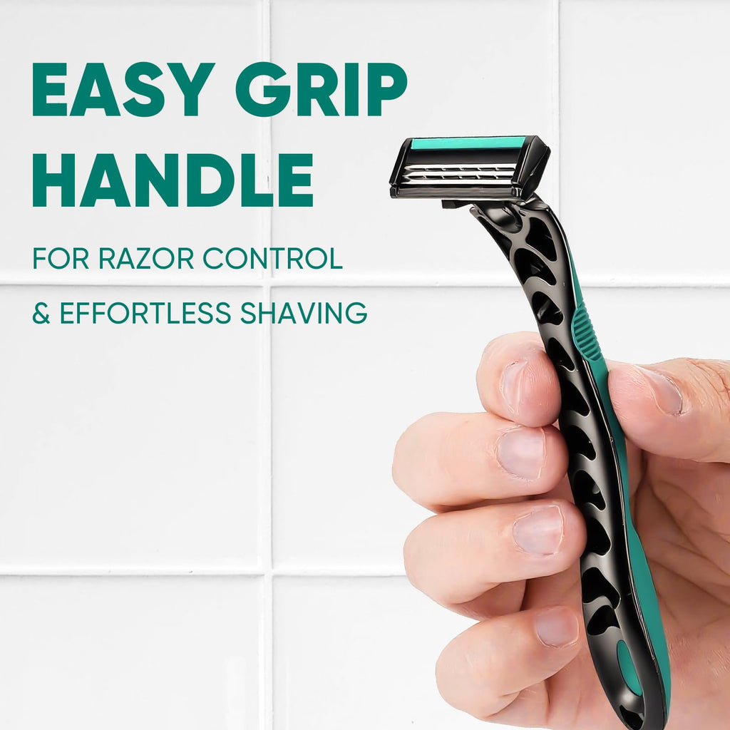 Comfycheer 50 count Disposable Razors Blades for Men，3-Blade Razors，Bulk Stainless Steel Shavers with Lubricating Strip for Shaving Sensitive Skin