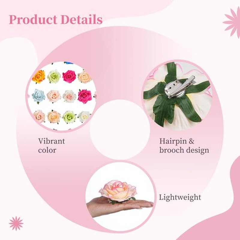 Lnrueg 30 Pack Artificial Rose Flower Hair Clips for Women, 4 Inch Large Flower Claw Clips for Thick Hair, Hair Accessories for Wedding