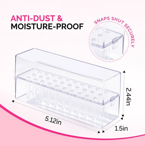 MelodySusie Nail Drill Bits Holder, 30 Holes Case, Portable Dustproof Displayer Organizer Container, Nail Tech Professional Nail Art Tool, Travel Salon Home, Clear (Drill Bits Not Included)