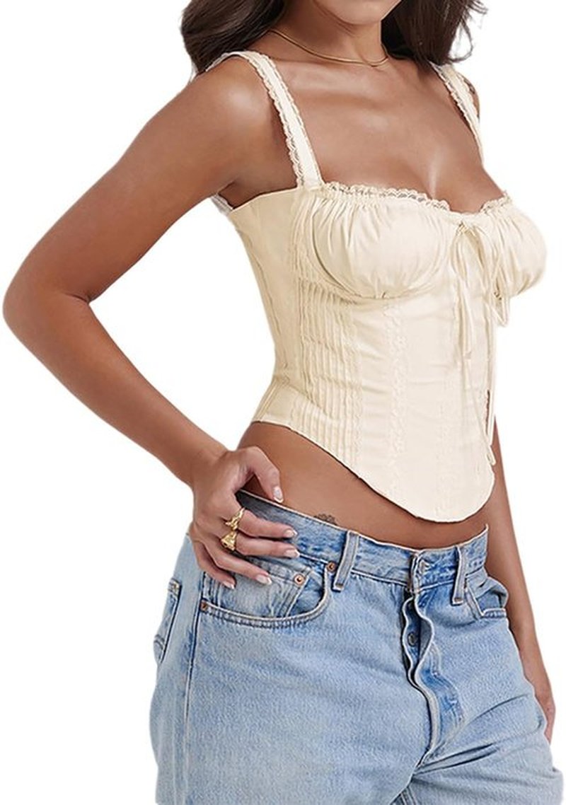 Skiennix Women's Lace-Up Cami Corset Top - Cold Shoulder Design | Sexy Bodyshaper Bustier in Black