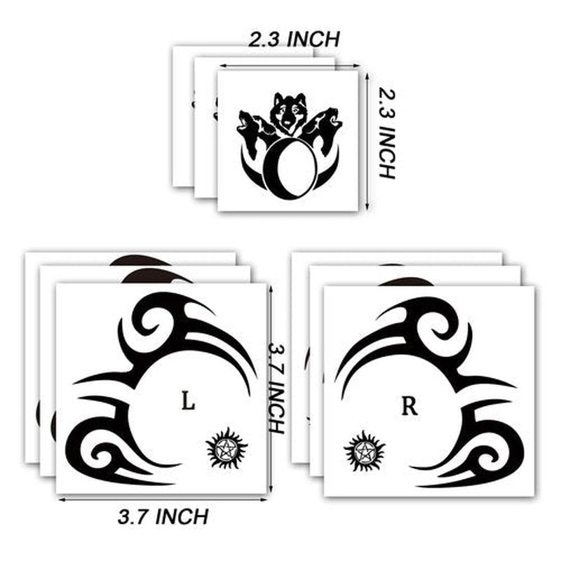 9-Sheet Temporary Face Tattoos - Waterproof Halloween Tattoo Stickers for Men & Women - Black Left/Right/Mid Face Designs - Fake Body Art for Parties