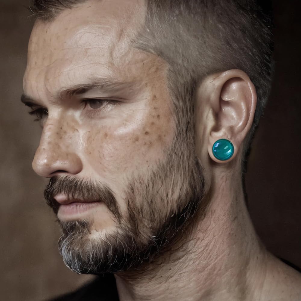 BOKABOO 14 PCS Glass Ear Gauges Stretching Kit Short Taper Expander, Turquoise 14g-2g Comfy Dead Stretching Plugs with Rubber Rings, Crazy Domed Body Piercing Jewelry Set