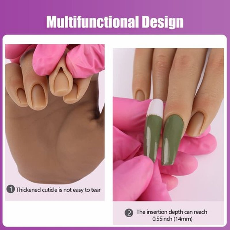 Practice Silicone Hand Female Mannequin Life Size Hand as Sketch Nail Practice Hands Jewelry Ring Glove Watch Display with Nail 18cm (Left hand, Light brown)