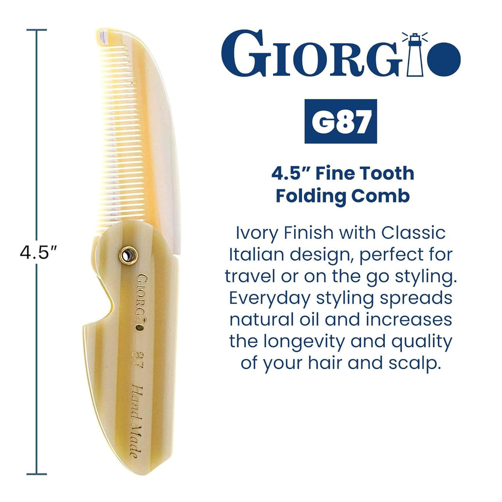 Giorgio G87 Folding Mustache and Beard Comb, Small Pocket Comb for Men Everyday Grooming and Hair Care. Handmade, Saw-cut and Hand Polished Styling Men's Folding Combs. Ivory 4.5 Inch