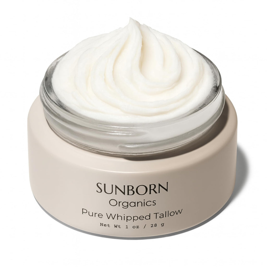 Sunborn Organics Pure Whipped Tallow Balm | 100% Organic Grass-Fed Beef Tallow Face Moisturizer & Lip Balm (4oz, Vanilla Hint)