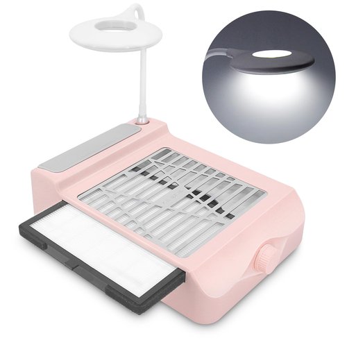 AONOLOVO Nail Dust Collector, Adjustable Suction, Professional Nail Fan Dust Collector with Light Manicure Dust Collector Nail Tech Vacuum Cleaner Machine for Acrylic Nails Removal, Pink