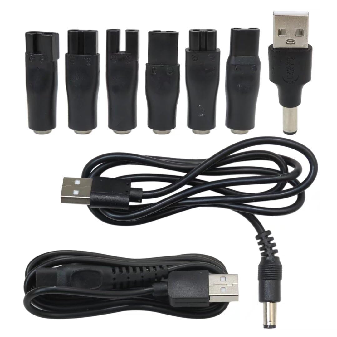 Qblahip Universal Replacement Charger USB Adapter for Various Brands Electric Hairdressers/Electric Dog Clippers/Electric Shavers/Hair Clippers/Razor, Compatible Voltage 3.7V - 5V with 6 Adapter Plug