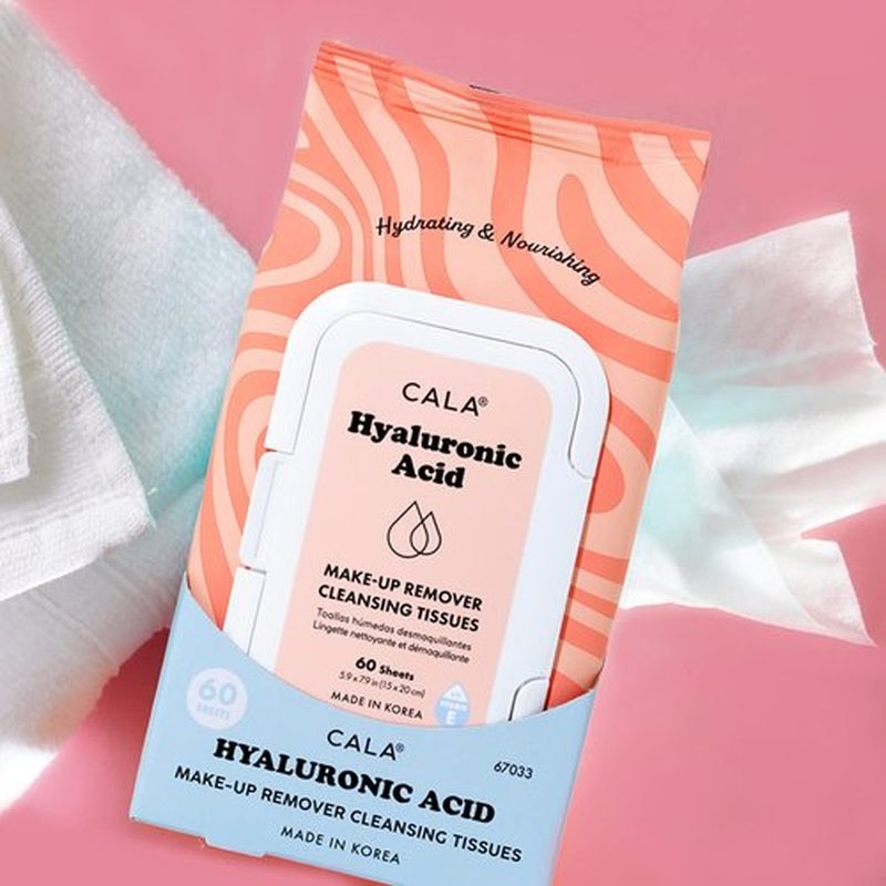 CALA Hyaluronic Acid Makeup Remover Cleansing Tissues, Gentle Face Wipes Remove Makeup + Waterproof Eye Makeup, Deep Clean & Moisturize, Sulfate/Paraben/Phthalate-Free, 60 Sheets