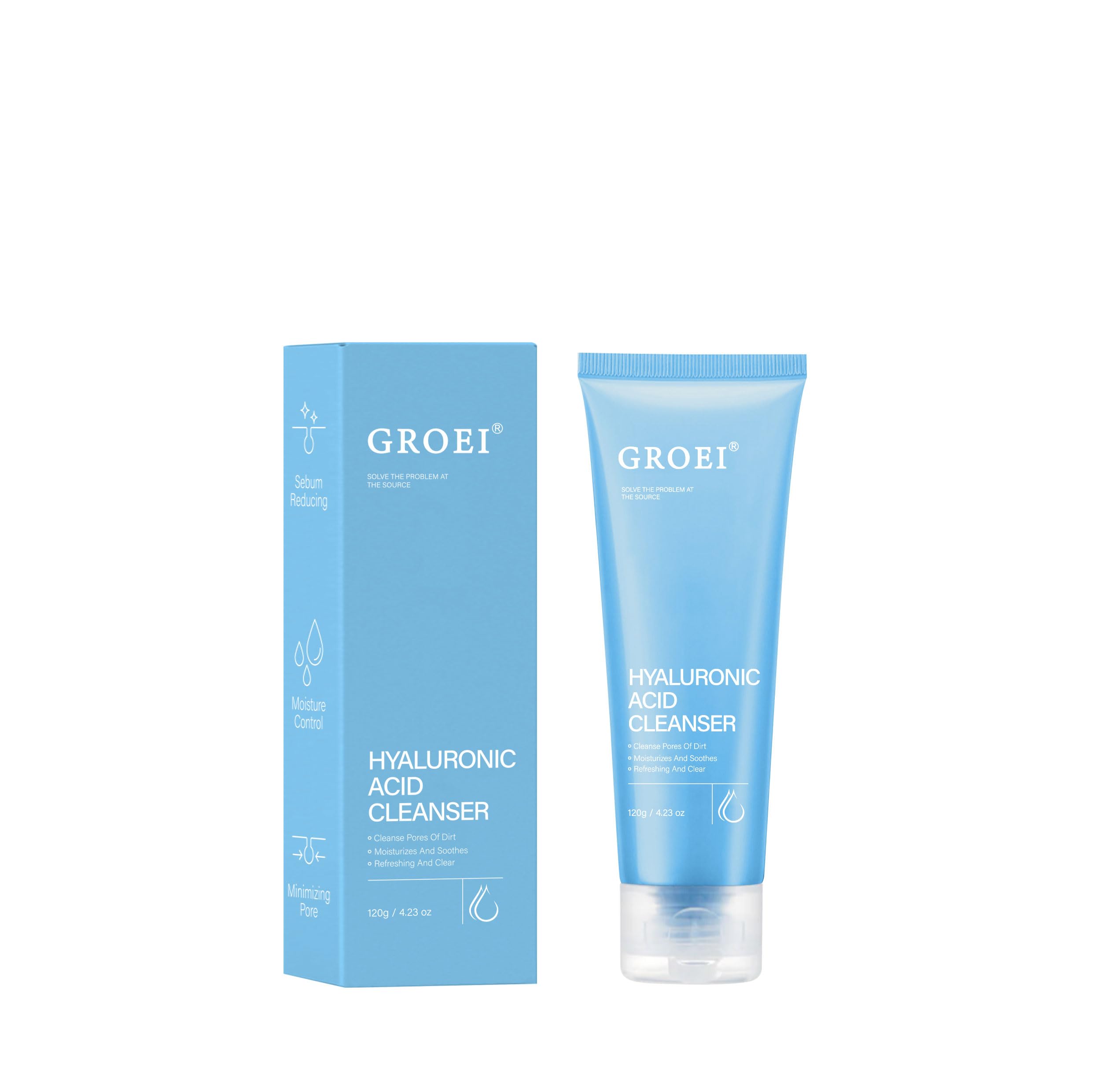 GROEI Hyaluronic Acid Cleanser, Face Wash with Tea Extracts, Gentle Pore Cleanser for Oily & Dry Skin, 4.23 oz (1PC)