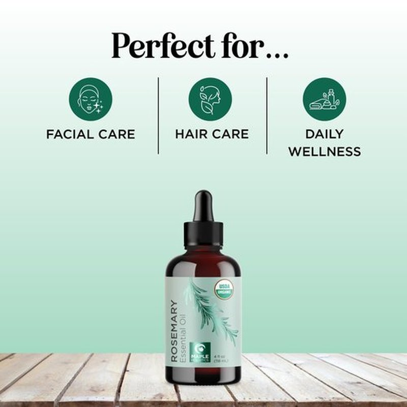 Certified Organic Rosemary Oil for Hair - Extra Large 100% Pure USDA Organic Rosemary Essential Oil for Hair Skin and Nails - Oil for Dry Scalp Treatment and Enhanced Volume and Shine