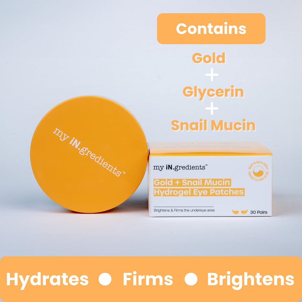 My Ingredients Gold & Snail Mucin Hydrogel Eye Patches 30 Pairs- Dark Circle and Puffy Eye Treatment, Energizing Solution for Tired Eyes, Korean Under Eye Patches for Dark Circles and Undereye Bags