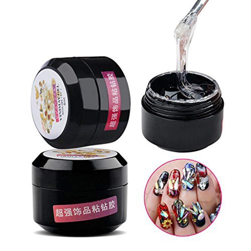 YesLady Nail Art Extension Builder Glue Super Sticky Rhinestone UV Gel 8ml Glue Set for Jewelry Gems with Brush Tools