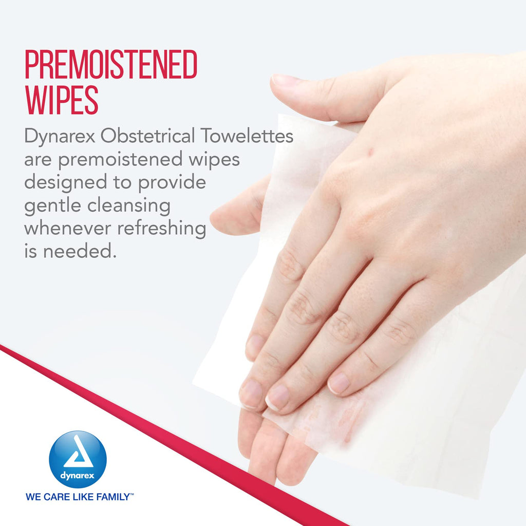 Dynarex 5 x 7" Obstetrical Towelettes - Benzalkonium Chloride Wipes with 5% Alcohol - Pre-Moistened, Scented & Individually Wrapped Sanitizing Wipes - 1 Box of 100 Wipes