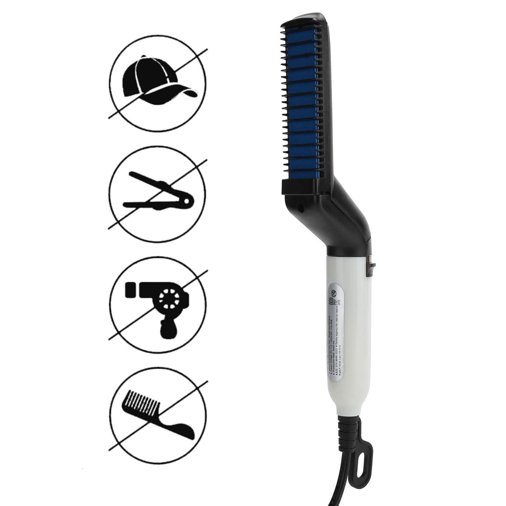 Semme Electric Hair Styling Comb Brush, Men MultiFunctional Electric Hair Comb Brush Fast Heating Hair Styling Beard Straightener Grooming for Home Travel (US Plug)