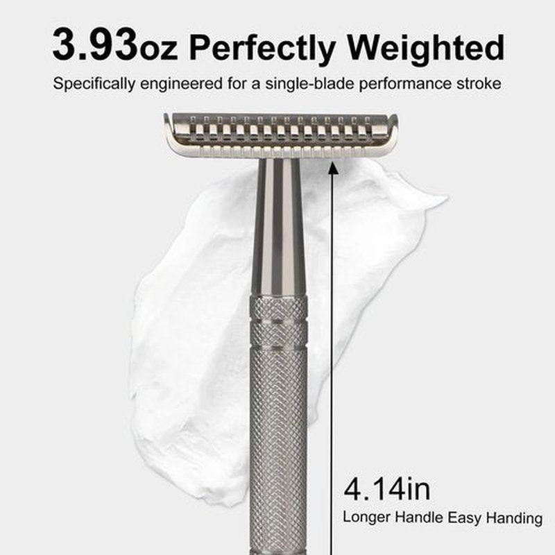 Stainless Steel Safety Razor - Single Blade Design for Men | Includes 10 Double Edge Blades, Heavy Duty Handle, Smooth Shave
