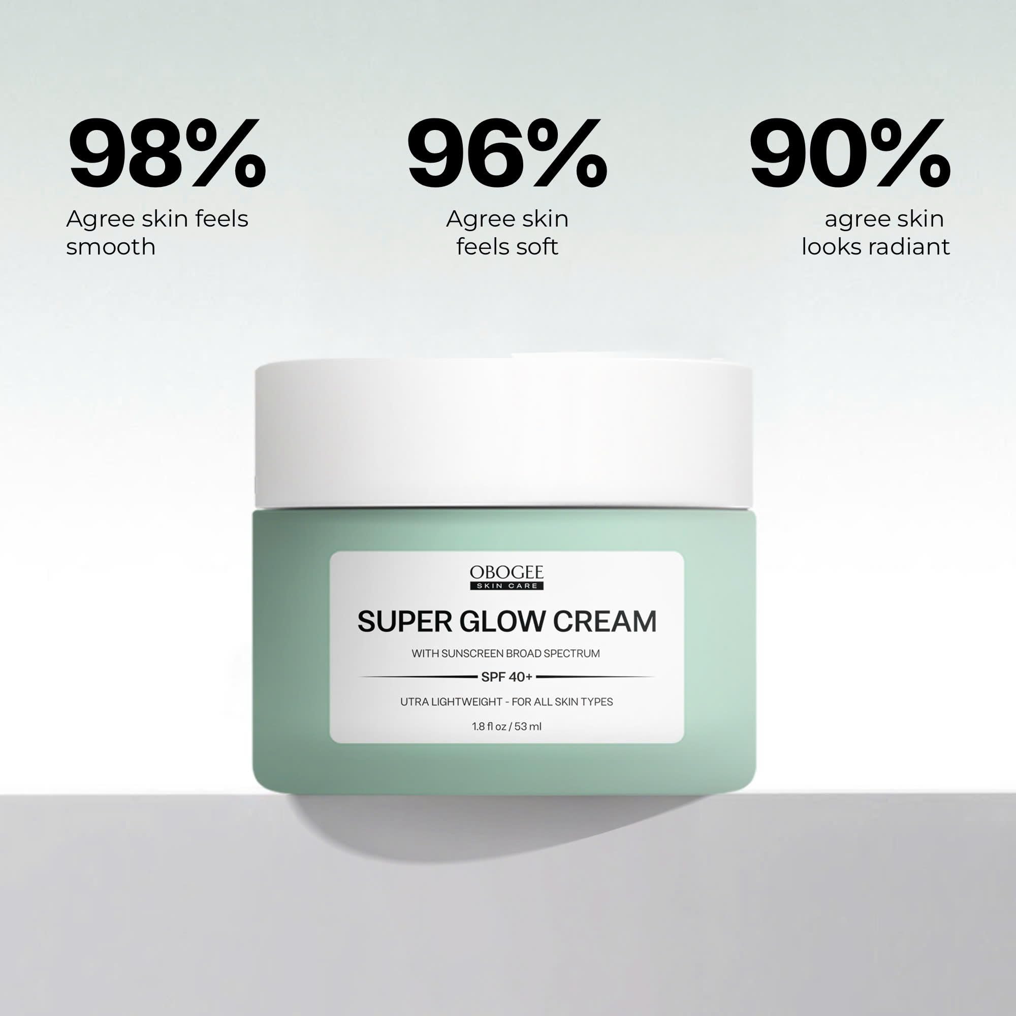OBOGEE Super Glow Cream with Sunscreen SPF 40+, Lightweight Face Moisturizer with Sun Protection, 5-in-1 Skin Care Benefits 1.8 oz