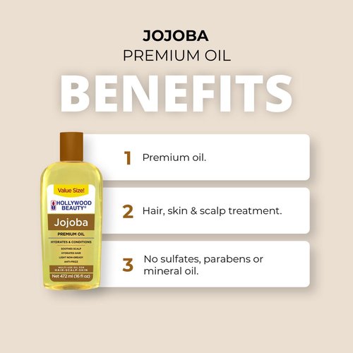 Hollywood Beauty Jojoba Oil for Hair, Scalp, and Skin, VALUE SIZE 16 fl oz - Hydrates and Conditions