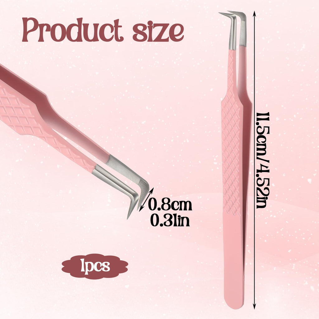 90 Degree Lash Tweezers for Eyelash Extensions Fiber Tip Tweezers for Lash Extension High Precision Eyelash Extension Tweezer for Volume & Classic Lashe Pink